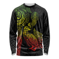 Aotearoa Moko Tribal Tattoo Long Sleeve Shirt New Zealand Maori Penguin and Fantail Reggae Style