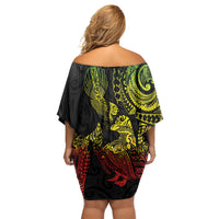 Aotearoa Moko Tribal Tattoo Off Shoulder Short Dress New Zealand Maori Penguin and Fantail Reggae Style