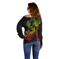 Aotearoa Moko Tribal Tattoo Off Shoulder Sweater New Zealand Maori Penguin and Fantail Reggae Style LT03 - Polynesian Pride