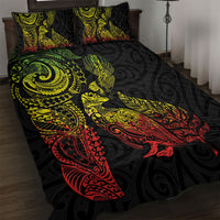 Aotearoa Moko Tribal Tattoo Quilt Bed Set New Zealand Maori Penguin and Fantail Reggae Style