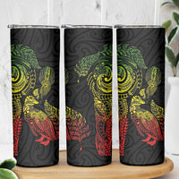 Aotearoa Moko Tribal Tattoo Skinny Tumbler New Zealand Maori Penguin and Fantail Reggae Style