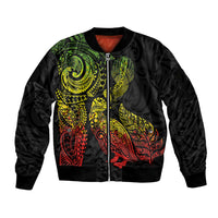 Aotearoa Moko Tribal Tattoo Sleeve Zip Bomber Jacket New Zealand Maori Penguin and Fantail Reggae Style