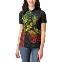 Aotearoa Moko Tribal Tattoo Women Polo Shirt New Zealand Maori Penguin and Fantail Reggae Style