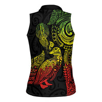 Aotearoa Moko Tribal Tattoo Women Sleeveless Polo Shirt New Zealand Maori Penguin and Fantail Reggae Style