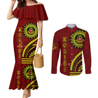 Kolisi Tonga Atele Couples Matching Mermaid Dress and Long Sleeve Button Shirt Ngatu and Polynesian Pattern LT03 Red - Polynesian Pride