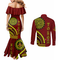 Kolisi Tonga Atele Couples Matching Mermaid Dress and Long Sleeve Button Shirt Ngatu and Polynesian Pattern LT03 - Polynesian Pride