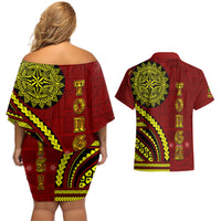 Kolisi Tonga Atele Couples Matching Off Shoulder Short Dress and Hawaiian Shirt Ngatu and Polynesian Pattern LT03 - Polynesian Pride