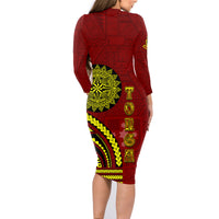 Kolisi Tonga Atele Family Matching Long Sleeve Bodycon Dress and Hawaiian Shirt Ngatu and Polynesian Pattern