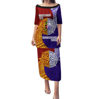 Kolisi Tonga Atele and Tupou College Toloa Puletasi Ngatu and Polynesian Spiral Pattern LT03 Long Dress Red - Polynesian Pride