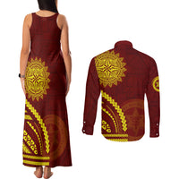 Tonga High School Couples Matching Tank Maxi Dress and Long Sleeve Button Shirt Ngatu and Polynesian Pattern