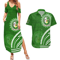 Liahona High School Couples Matching Summer Maxi Dress and Hawaiian Shirt Ngatu and Polynesian Pattern LT03 Green - Polynesian Pride