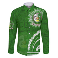Liahona High School Family Matching Off Shoulder Short Dress and Hawaiian Shirt Ngatu and Polynesian Pattern LT03 Dad's Shirt - Long Sleeve Green - Polynesian Pride
