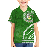 Liahona High School Family Matching Off Shoulder Short Dress and Hawaiian Shirt Ngatu and Polynesian Pattern LT03 Son's Shirt Green - Polynesian Pride