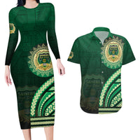 Saineha High School Couples Matching Long Sleeve Bodycon Dress and Hawaiian Shirt Ngatu and Polynesian Pattern
