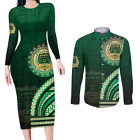 Saineha High School Couples Matching Long Sleeve Bodycon Dress and Long Sleeve Button Shirt Ngatu and Polynesian Pattern