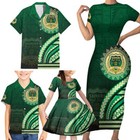 Saineha High School Family Matching Short Sleeve Bodycon Dress and Hawaiian Shirt Ngatu and Polynesian Pattern