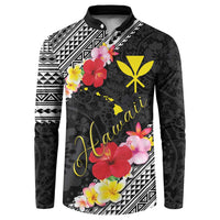 Aloha Hawaii Hibiscus and Plumeria Flowers Button Sweatshirt Kanaka Maoli Tattoo Polynesian Pattern
