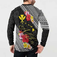 Aloha Hawaii Hibiscus and Plumeria Flowers Button Sweatshirt Kanaka Maoli Tattoo Polynesian Pattern