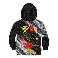 Aloha Hawaii Hibiscus and Plumeria Flowers Kid Hoodie Kanaka Maoli Tattoo Polynesian Pattern