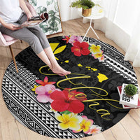 Aloha Hawaii Hibiscus and Plumeria Flowers Round Carpet Kanaka Maoli Tattoo Polynesian Pattern LT03 - Polynesian Pride