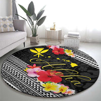 Aloha Hawaii Hibiscus and Plumeria Flowers Round Carpet Kanaka Maoli Tattoo Polynesian Pattern LT03 - Polynesian Pride