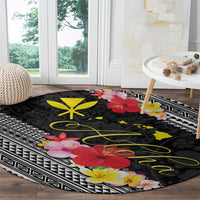 Aloha Hawaii Hibiscus and Plumeria Flowers Round Carpet Kanaka Maoli Tattoo Polynesian Pattern LT03 - Polynesian Pride