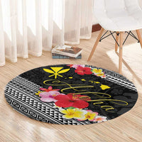 Aloha Hawaii Hibiscus and Plumeria Flowers Round Carpet Kanaka Maoli Tattoo Polynesian Pattern LT03 - Polynesian Pride