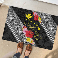 Aloha Hawaii Hibiscus and Plumeria Flowers Rubber Doormat Kanaka Maoli Tattoo Polynesian Pattern