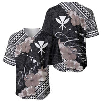 Aloha Hawaii Hibiscus and Plumeria Flowers Baseball Jersey Kanaka Maoli Tattoo Polynesian Pattern Gray Color