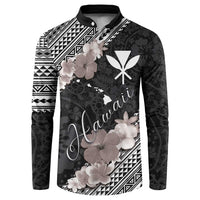 Aloha Hawaii Hibiscus and Plumeria Flowers Button Sweatshirt Kanaka Maoli Tattoo Polynesian Pattern Gray Color