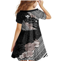 Aloha Hawaii Hibiscus and Plumeria Flowers Family Matching Mermaid Dress and Hawaiian Shirt Kanaka Maoli Tattoo Polynesian Pattern Gray Color