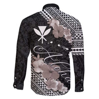 Aloha Hawaii Hibiscus and Plumeria Flowers Family Matching Mermaid Dress and Hawaiian Shirt Kanaka Maoli Tattoo Polynesian Pattern Gray Color