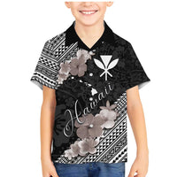 Aloha Hawaii Hibiscus and Plumeria Flowers Family Matching Mermaid Dress and Hawaiian Shirt Kanaka Maoli Tattoo Polynesian Pattern Gray Color