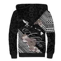 Aloha Hawaii Hibiscus and Plumeria Flowers Sherpa Hoodie Kanaka Maoli Tattoo Polynesian Pattern Gray Color