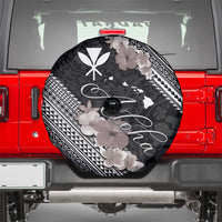 Aloha Hawaii Hibiscus and Plumeria Flowers Spare Tire Cover Kanaka Maoli Tattoo Polynesian Pattern Gray Color
