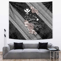 Aloha Hawaii Hibiscus and Plumeria Flowers Tapestry Kanaka Maoli Tattoo Polynesian Pattern Gray Color LT03 Black - Polynesian Pride