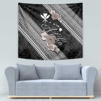 Aloha Hawaii Hibiscus and Plumeria Flowers Tapestry Kanaka Maoli Tattoo Polynesian Pattern Gray Color LT03 - Polynesian Pride