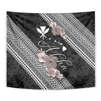 Aloha Hawaii Hibiscus and Plumeria Flowers Tapestry Kanaka Maoli Tattoo Polynesian Pattern Gray Color LT03 - Polynesian Pride