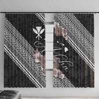 Aloha Hawaii Hibiscus and Plumeria Flowers Window Curtain Kanaka Maoli Tattoo Polynesian Pattern Gray Color LT03 With Hooks Black - Polynesian Pride