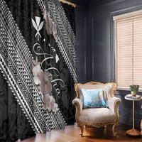 Aloha Hawaii Hibiscus and Plumeria Flowers Window Curtain Kanaka Maoli Tattoo Polynesian Pattern Gray Color LT03 - Polynesian Pride