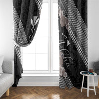 Aloha Hawaii Hibiscus and Plumeria Flowers Window Curtain Kanaka Maoli Tattoo Polynesian Pattern Gray Color LT03 - Polynesian Pride