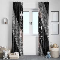 Aloha Hawaii Hibiscus and Plumeria Flowers Window Curtain Kanaka Maoli Tattoo Polynesian Pattern Gray Color LT03 - Polynesian Pride