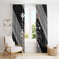Aloha Hawaii Hibiscus and Plumeria Flowers Window Curtain Kanaka Maoli Tattoo Polynesian Pattern Gray Color LT03 - Polynesian Pride