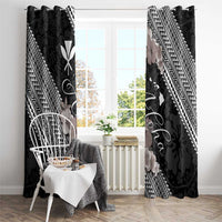 Aloha Hawaii Hibiscus and Plumeria Flowers Window Curtain Kanaka Maoli Tattoo Polynesian Pattern Gray Color LT03 - Polynesian Pride