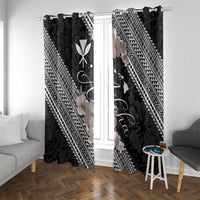 Aloha Hawaii Hibiscus and Plumeria Flowers Window Curtain Kanaka Maoli Tattoo Polynesian Pattern Gray Color LT03 With Grommets Black - Polynesian Pride