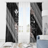 Aloha Hawaii Hibiscus and Plumeria Flowers Window Curtain Kanaka Maoli Tattoo Polynesian Pattern Gray Color LT03 - Polynesian Pride