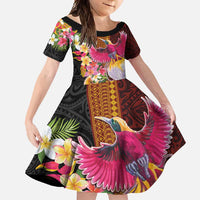 Papua New Guinea Birds and Frangipani Family Matching Short Sleeve Bodycon Dress and Hawaiian Shirt Melanesian Art Tattoos - Polynesian Pride