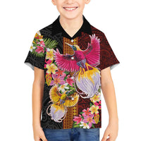 Papua New Guinea Birds and Frangipani Family Matching Summer Maxi Dress and Hawaiian Shirt Melanesian Art Tattoos - Polynesian Pride