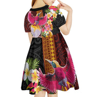 Papua New Guinea Birds and Frangipani Kid Short Sleeve Dress Melanesian Art Tattoos - Polynesian Pride