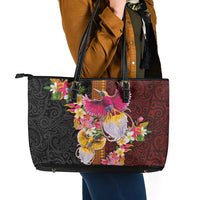 Papua New Guinea Birds and Frangipani Leather Tote Bag Melanesian Art Tattoos - Polynesian Pride